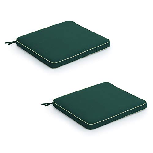 Gardenista Garden Chair Seat Pad 46x54cm | Indoor Water Resistant Outdoor Dining Chair Pad | Soft & Thick Seating Cushion with Secure Ties | Lightweight Patio Furniture Cushions (2 Piece, Green)