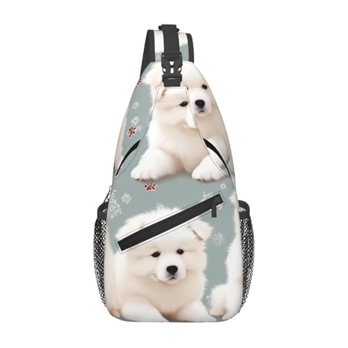 Mochila tipo bandolera deportiva con patrón de perros blancos miniatura 1