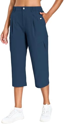 Women's Cargo Capris Lightweight Quick Dry Hiking Pants Water Resistant Summer Travel Pants with 6 Pockets 2026 (Navy,L)