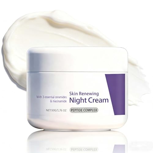 Skin Renewing Night Cream with Ceramide & Niacinamide - Anti Wrinkle Face Cream for Women Peptide Moisturiser for Dry Skin Gentle Skin Barrier Repair Cream Korean Glass Skin Effect 50g