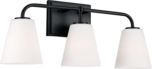 Capital Lighting 149431MB-543 Brody Transitional Soft White Glass Cone Vanity Lights for Bathroom, 3-Light 300 Total Watts, 9" H x 24" W, Matte Black