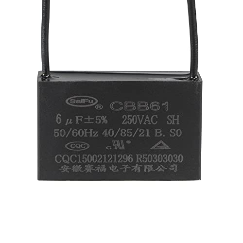 YOKIVE Deckenlüfter Kondensator CBB61 Metallisierte Polypropylen Folie Kondensator Groß für Lüfter Pumpen Motoren Laufen (6uF 250V AC 2 Drähte 50/60Hz)