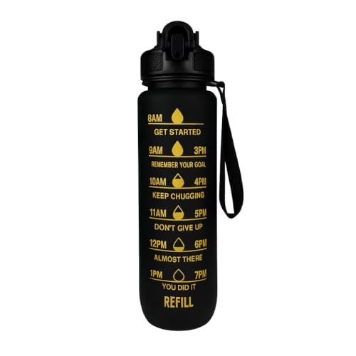 Listado de Colorante para Agua que puedes comprar esta semana. 36 Botella Motivacional de Agua 1 Litro con Popote | Termo Deportivo con Marcadores de Tiempo | Hidratación Diaria Fácil | Para Gimnasio, Oficina y Escuela (Negro)