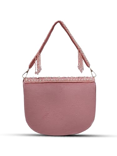 Image of THE TAN CLAN Kavya Beige Flap Over Bag Clutch Purses Luxury Evening Handbags with Handle
