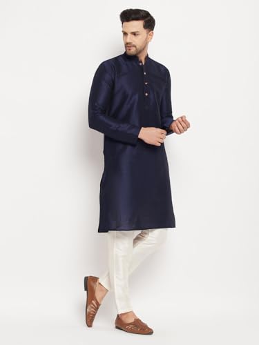 Image of VASTRAMAY Men Light Blue Cotton Kurta Pyjama and Dupatta Set (VASMKWH000nPCWHnD5AQ 36) | Independence Day