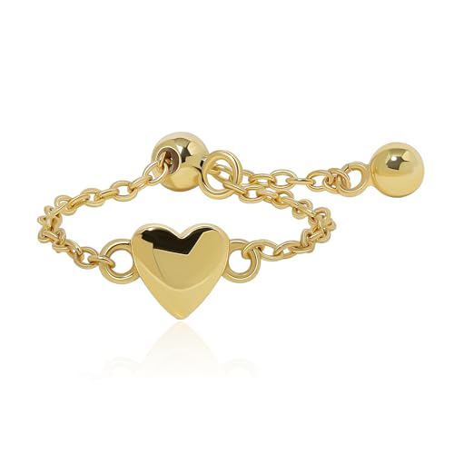 Meissa Bague chaîne cœur bagues en or non ternissantes pour femmes bague à bille roulante taille ajustable chaîne maillons, Or