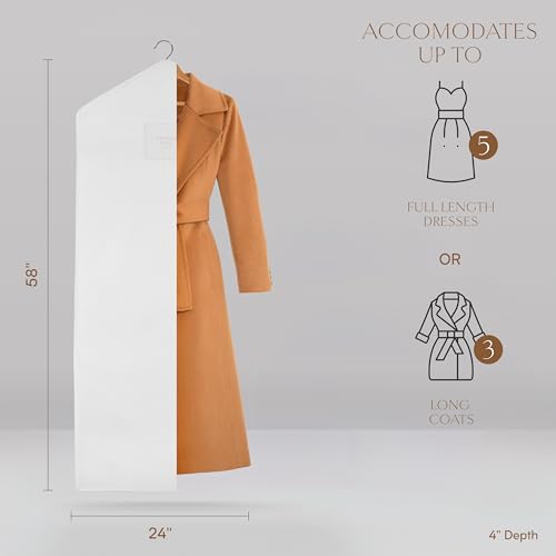 Image of Hayden Hill Luxury Organic Cotton Garment Bag for Hanging Clothes Long 58 inch | Full Length Breathable Dress Bag, Moth Proof Hanging Storage Bag, For Closet Storage, Certified Carbon Neutral, White