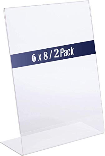Image of Acrylic Sign Holder A5 Size (6 x 8.25 Inch) - Pack of 2 | Clear L-Stand Display Frame | Vertical Menu, Price List, Table Signage & Photo Holder | Durable 3mm Thick Acrylic