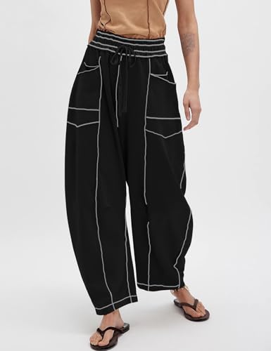 Arssm Womens Baggy Wide Leg Pants Drawstring Barrel Pants Summer Casual Beach Lounge Trousers4