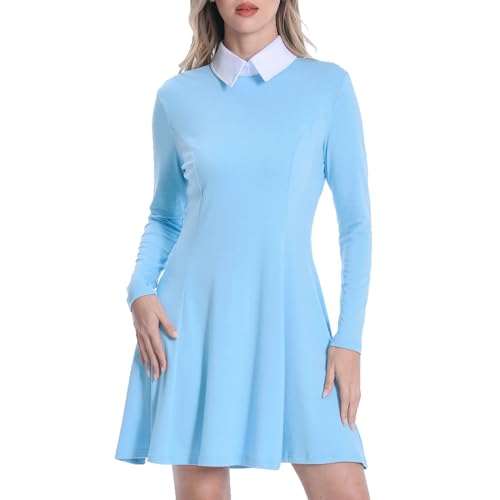 Amazon.com: Women Casual Dress Peter Pan Collar Long Sleeve Blue Gothic  Dresses Classic Clothing S : Clothing, Shoes & Jewelry