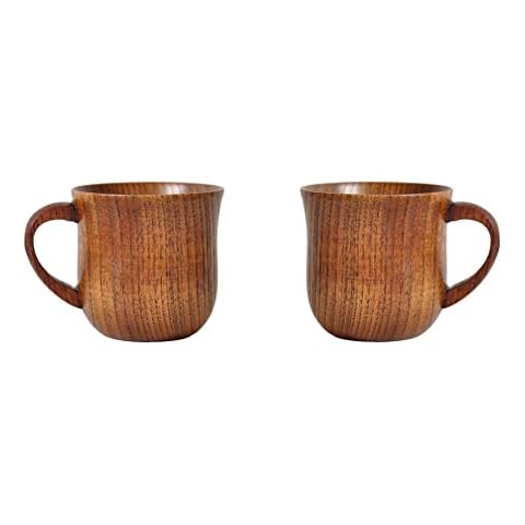 HomeImpel 2 Pack Wooden Coffee Cups Tea Cups With Handle, 4oz, 120ml, Drinking Wood Mugs for Beer/Coffee/Milk/Water Cover
