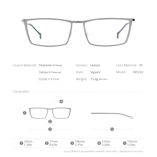 Image of FONEX Titanium Glasses Frame for Men,Square Eyewear Full Optical Eyeglasses F85641