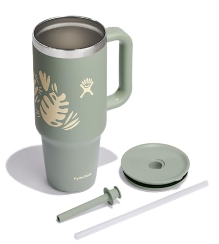 Image of Hydro Flask 40 Oz Travel Tumbler with Handle, Lid and Straw - Insulated Stainless Steel in 40 Oz Botanical Bliss Green