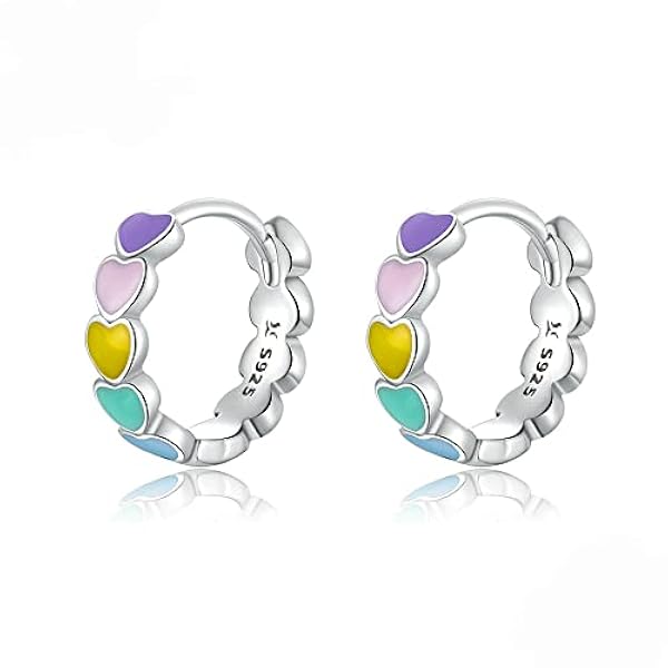 Love Heart Small Hoop Earring for Women Girl 925 Sterling Silver Rainbow Kleurrijke Enamel Cartilage Earring Round Huggie Hoops 12mm Eternity Forever Mode-sieraden Geschenken Valentijnsdag Hypoal