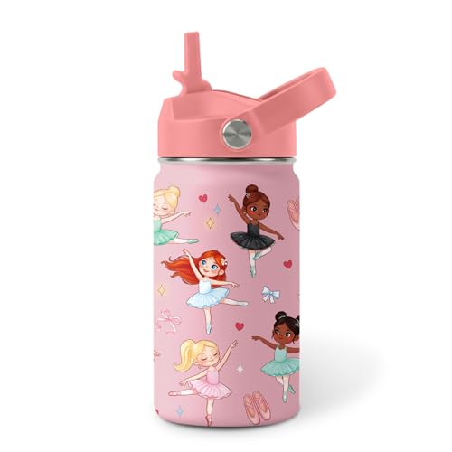 Image of Ballet Water Bottle for Son & Daughter, Stainless Steel Insulated Tumbler with Straw Lid and Handle, 12oz Reusable Leak-Proof Bottle for Sports