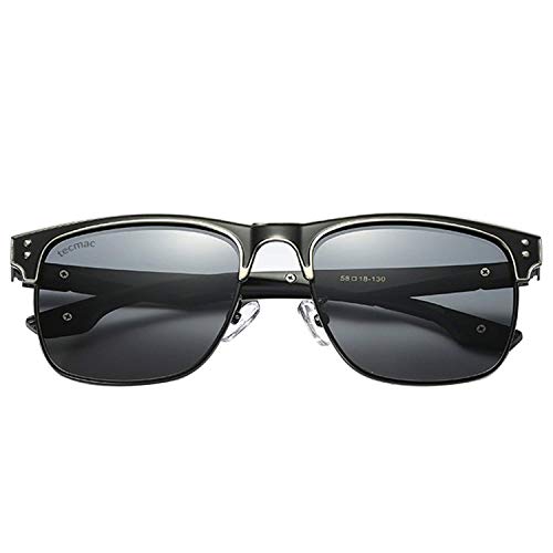 tecmac 58 Classic Square Polarized Black Lenses Semi-Rimless Sunglasses | Silver and Black Frame | Unisex