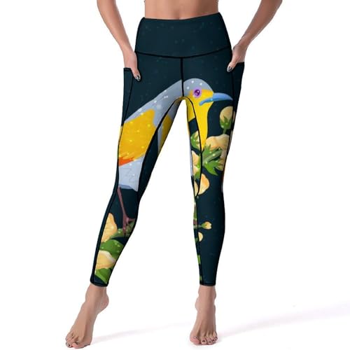 Legging yoga oiseau fleur S - Pantalon sport taille haute opaque pour gym jogging et fitness