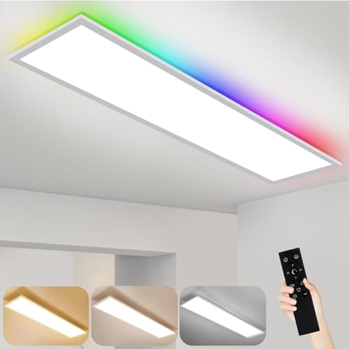 ZMH Deckenlampe LED Deckenleuchte Panel - 30W Wohnzimmerlampe Dimmbar mit Fernbedienung Küchenlampe Farbwechsel Büro Deckenbeleuchtung RGB Schlafzimmerlampe Flach 100x25 cm für Wohnzimmer Küche Flur