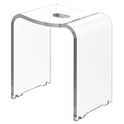 FansaFurn Acrylic Shower Stool, Modern Shower Bench with Curved Seat & Water Leaking Hole, Shower Stool for Inside Shower with Anti-Skip Feet & 300LBS Weight Capacity