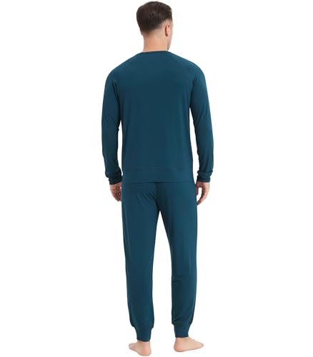 Image of NACHILA Mens Pajamas Set Long Sleeve Henley Sleepwear Top Soft Jogger Pants Pajamas Cool Pjs Set,Viscose Made from Bamboo