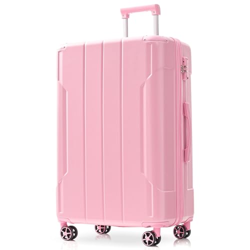 Merax 28 Inch Checked Luggage, Lightweight & Expandable Hardshell ABS Suitcase with Spinner Wheels, TSA Lock, Corner Guards (Pale Pink)
