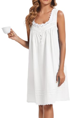 AVIIER 100% Cotton Nightgowns for Women Sleeveless Night Gown with Pockets3