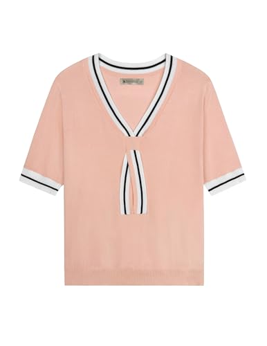 Image of Libsorge Womens Lightweight Cute Bow Tie Sweater Spring 2026 Business Casual Outfits V Neck Short Sleeve Tops