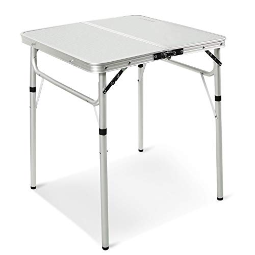 REDCAMP Small Square Folding Table 2 Foot, Adjustable Height Lightweight Portable Aluminum Camping