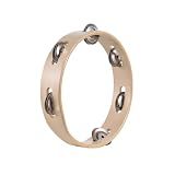 Hanzete - Tamburello da 20,3 cm per adulti, piacevole suono sonoro a manovella, in legno, colore naturale, strumenti a percussione per casa, scuola, feste, forniture per feste a fila singola