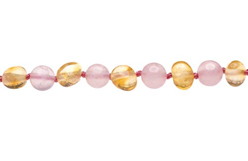 Genuine Amber Necklace From Baltic Sea Made With Polished Lemon Rose Quartz 33 cm (13 Inches)2