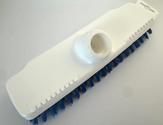 Hygiene-Schrubber, 23 cm, 5-reihig, Polyesterborsten, Lebensmittelgeeignet, Weiß-Blau, mit Schraubgewinde