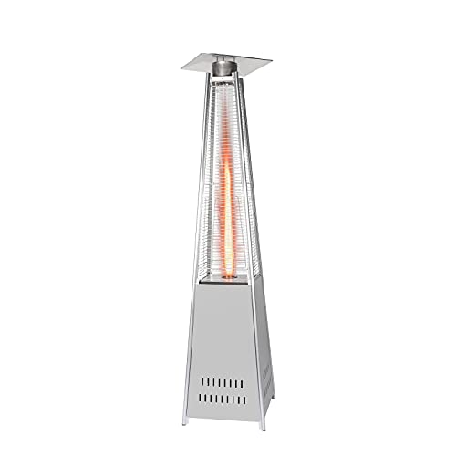 87" Stainless Steel Patio Heater - 42,000 BTU Pyrami-d Triagle Tower Flame Heater Stainless Steel Propane Heater with Wheel for Yard Garden Outdoor Party