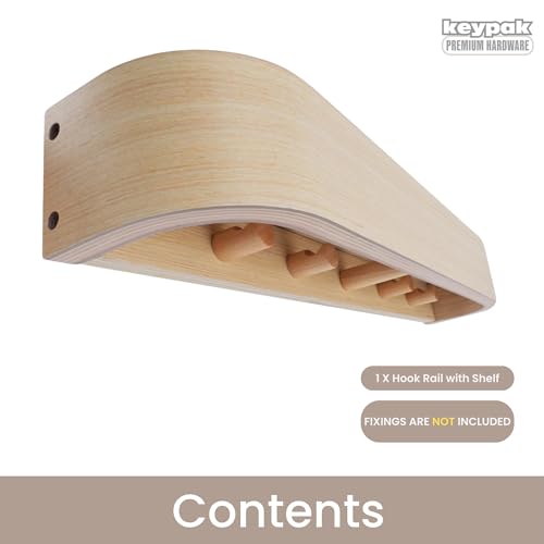 keypak Scandi - Perchero de madera con estante, montado en la pared, 4 ganchos ocultos y estante flotante de 49 cm para pasillos, dormitorios y entradas - imagen 4