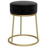 Mengtu Runder Samthocker mit Eisengestell, Schwarz und Gold, 30x38 cm, ideal für Flur und Wohnzimmer 340260