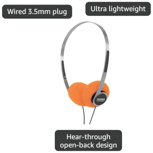 Image of Koss x Retrospekt P /21 Retro On-Ear Headphones, Retro Orange Foam, Adjustable Headband, Wired 3.5mm Plug, Orange Black and Silver