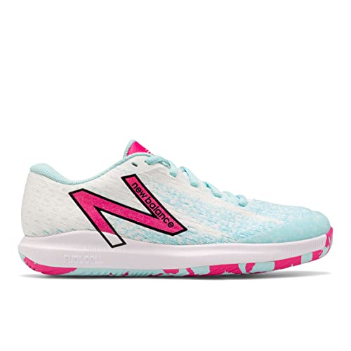 New Balance New Balance Women's 996 V4 Hard Court Tennis Shoe, White/Pink Glo/Glacier, 6.5 M US