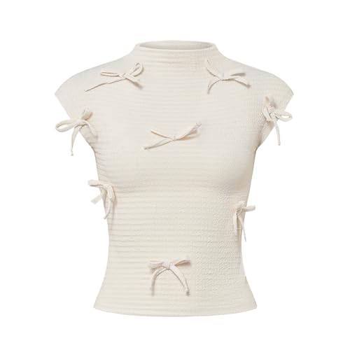 Girls' Mock Neck Sleeveless Top with Bow Embellishments Casual Blouse