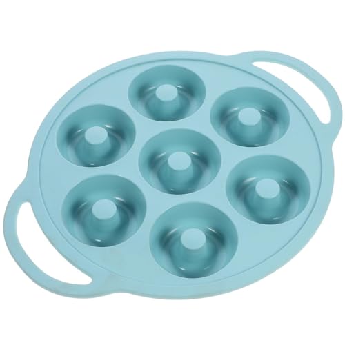 ROSEEONNE Moldes de silicona for rosquillas de 7 orificios, moldes de silicona for hornear donas, pasteles, galletas, fondo antiadherente(Blu)