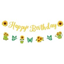 Pre-Assembled Sunflower Happy Birthday Party Banner for Sunflower Birthday Party Decorations Rustic Sunflowers Birthday Bunting Banner with Glitter Butterfly Sun Flower Happy Birthdays Banners Sun flower Party Banners Kids Sunflowers Party Supplies