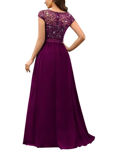 Miusol Women's Elegant V-Neck Cap Sleeve Sequined Floral Lace Formal Party Maxi Dress2