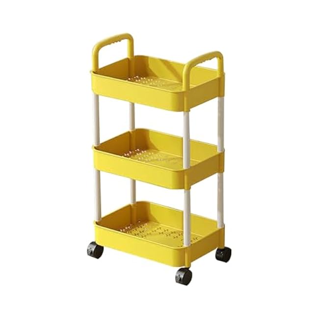3 Tier Rolling Cart, Rolling Storage Cart on Wheels, Small Organizer Cart for Nursery, Kitchen, Living Room, Bathroom (Yellow)-RwOGsCkC