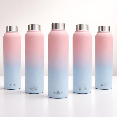 Image of Allo Stainless Steel Water Bottle For Adults, Kids 950ml Water Bottles For School, Office, Sports, Gym 950ml Water Bottle For Men And Women, Pack Of 5| Leak Proof, Bpa Free, Pink And Blue Baby