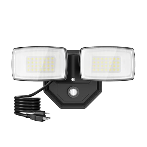 Onforu 32W 3200LM Dusk to Dawn Outdoor Lighting 6500K Dual Heads Plug in Flood Light Black Outdoor Lighting IP66 Waterproof LED Security Lights for Garage Yard Outside