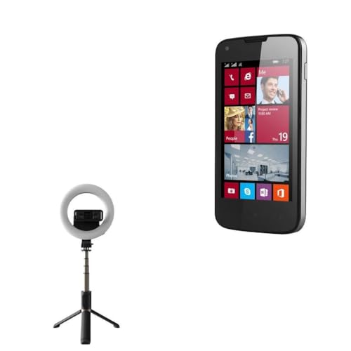BoxWave Stand and Mount Compatible with Prestigio MultiPhone 8400 Duo - RingLight SelfiePod, Selfie Stick Extendable Arm with Ring Light - Jet Black