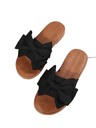 Image of GORGLITTER Women's Bow Flat Sandals Open Toe Slip On Slide Slipper Shoes | Sandals Women Comfortable, Dressy Sandal Women, Y2k Shoes, Dress Slippers for Women, Flats