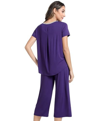 Image of NACHILA Bamboo Viscose Women's Pajamas Sets Short Sleeve Sleepwear and Capri Pants