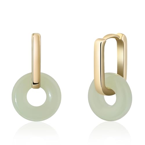 Jade Earrings Gold Square Hoop Earrings for Women Trendy Hypoallergenic Earrings Cute Jade Jewelry Green Earrings for Women Birthday Gifts