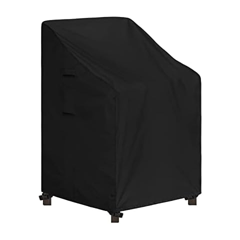 Easy-Going Stackable Patio Chair Cover UV Resistant Outdoor Chair Cover Waterproof Lawn Patio Furniture Covers Fits for 4-6 Stackable Dining Chairs (1 Pack-28Wx36Dx47H inch, Black) Cover