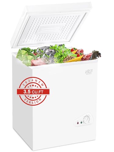Image of KRIB BLING Chest Freezer 3.5 Cu.Ft Mini 7 Gears Temperature Control Compact Deep Freezer with Top Open Door and Removable Storage Basket White
