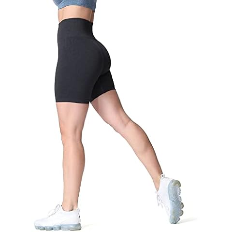 Aoxjox Vital 1.0 & 2.0 Seamless Biker Shorts for Women High Waist Workout Shorts Booty Running Yoga Shorts, A Black Marl, Small Cover